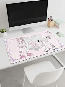 Alfombrilla de ratón extra grande XXXL de cobertura total y suave, lavable, impermeable y antideslizante, de 39.37"X19.69", con base de goma y superficie de tela, con patrón de ángel patinando en rosa, gran alfombrilla de escritorio para teclado y computadora, compatible con ratón con cable e inalámbrico, para uso en oficina y hogar, regalo elegante, regalo del Día de la Madre - Ver 1