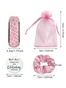 Meoky 4/20pcs Set Includes Pink Heart Pattern Folding Air Cushion Comb, Mirror, Cards, Drawstring Pouch, And Hair Ties (4pcs Per Set, 5 Sets Of 20pcs Total), Suitable For Women, Bridesmaids, Wedding Gifts, Celebrations, Birthday Parties, Valentine's Day, Mother's Day - Pink - View 4