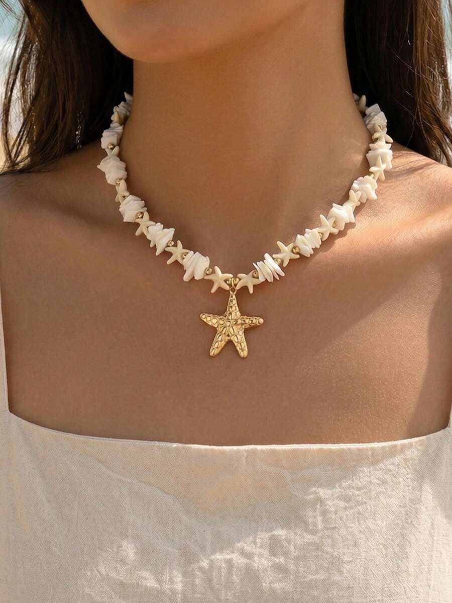 1 chiếc vòng cổ thủ công hình sao biển phong cách đại dương mùa hè, mặt dây chuyền hình sao biển bằng kim loại thời trang đa năng dành cho nữ, phù hợp để đeo hàng ngày, đi biển, du lịch, dự tiệc. Chiều dài của vòng cổ thủ công có thể khác nhau, và hình dạng cũng như kích thước của các mảnh sao biển và vỏ sò là ngẫu nhiên. - Nhiều màu - Xem 1