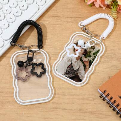 1 Bộ móc khóa đựng ảnh trong suốt dành cho fan Kpop - Bao bảo vệ thẻ với thiết kế sóng sao | Dùng cho thẻ ID, thẻ xe buýt, thẻ sinh viên, móc khóa ảnh