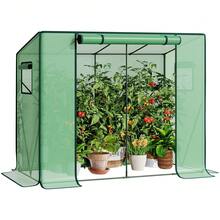 Gewächshaus, Foliengewächshaus, Tomatengewächshaus Balkon, Tomatenhaus Stabil, 200 x 77,5 x 170 cm, mit PE Gitterfolie und Fernster, Schrägdach, Garten - Grün - Übersicht 2