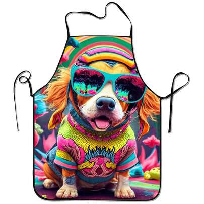 1 pieza Delantal de cocina con arte de perro colorido - Regalo impermeable para cocinar, delantal de chef lavable y duradero con lazos ajustables, ideal para cocinar en casa y asar al aire libre