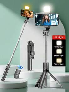Portable Lightweight Extendable Selfie Stick Tripod With Wireless Remote, Detachable Phone Holder With Optional Fill Light, Suitable For Group Selfies, Live Streaming, Video Recording, Compatible With IOS And Android Devices - View 3