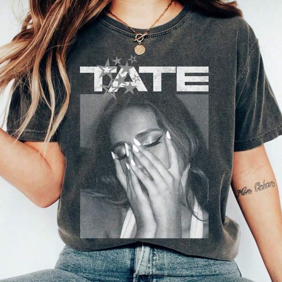 Retro Tate McRae Shirt, Vintage Pop Music Graphic Tee, Aesthetic Unisex Fan Merch - màu đen - Xem 1