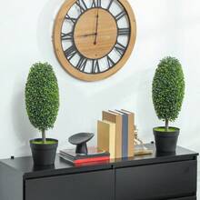 Set Of 2 Artificial Plants, UV Resistant Artificial Trees In Pots, Plastic, Cement, Green. - Green - View 3