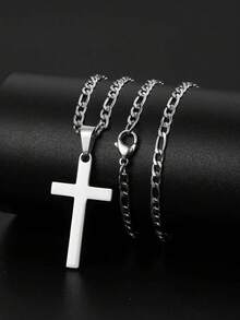 1pc Stainless Steel NK Cross Pendant Necklace, Unisex Vintage Punk Chic Fashion Necklace For T-Shirt, Sweater, Casual, Party, Holiday, Street Wear - Silver - View 9