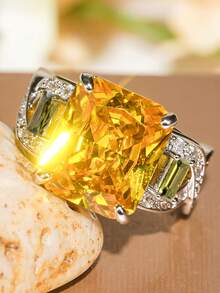 1 buah Cincin Wanita Cantik dengan Batu Zirkonia Kubik, Cocok untuk Pernikahan, Pertunangan, Hari Valentine, dan Hadiah Pesta. - 7# - View 3