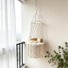 1 chiếc võng treo cho mèo bằng macrame, kiểu Bohemian, giường treo cho mèo, cây leo cho mèo kiểu công chúa, võng đu cho mèo làm thủ công bằng sợi dệt, phù hợp cho mọi mùa - Không bao gồm đệm. - Màu be - Xem 1