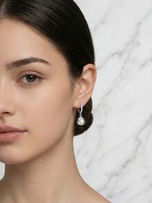 Luxury Double-Circle Teardrop Zirconia Silver Earrings, Shiny & Elegant, Versatile Daily & Party Wear For Women - Silver - View 7