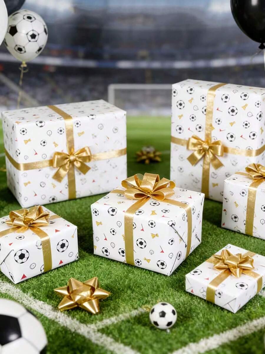 20/10pcs Football Themed Gift Wrapping Paper, Designed With Football Inspiration, Suitable For Birthday, Holiday Celebration, Football Theme Party, Gift Packaging, And Football Events, Ideal Packaging For Any Football-Related Gifts. - One Size Fits All - View 1