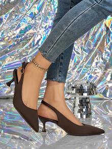 MonaNise 尖头高跟鞋，V领低帮包头凉鞋（女士款） - 棕色 - 查看 2