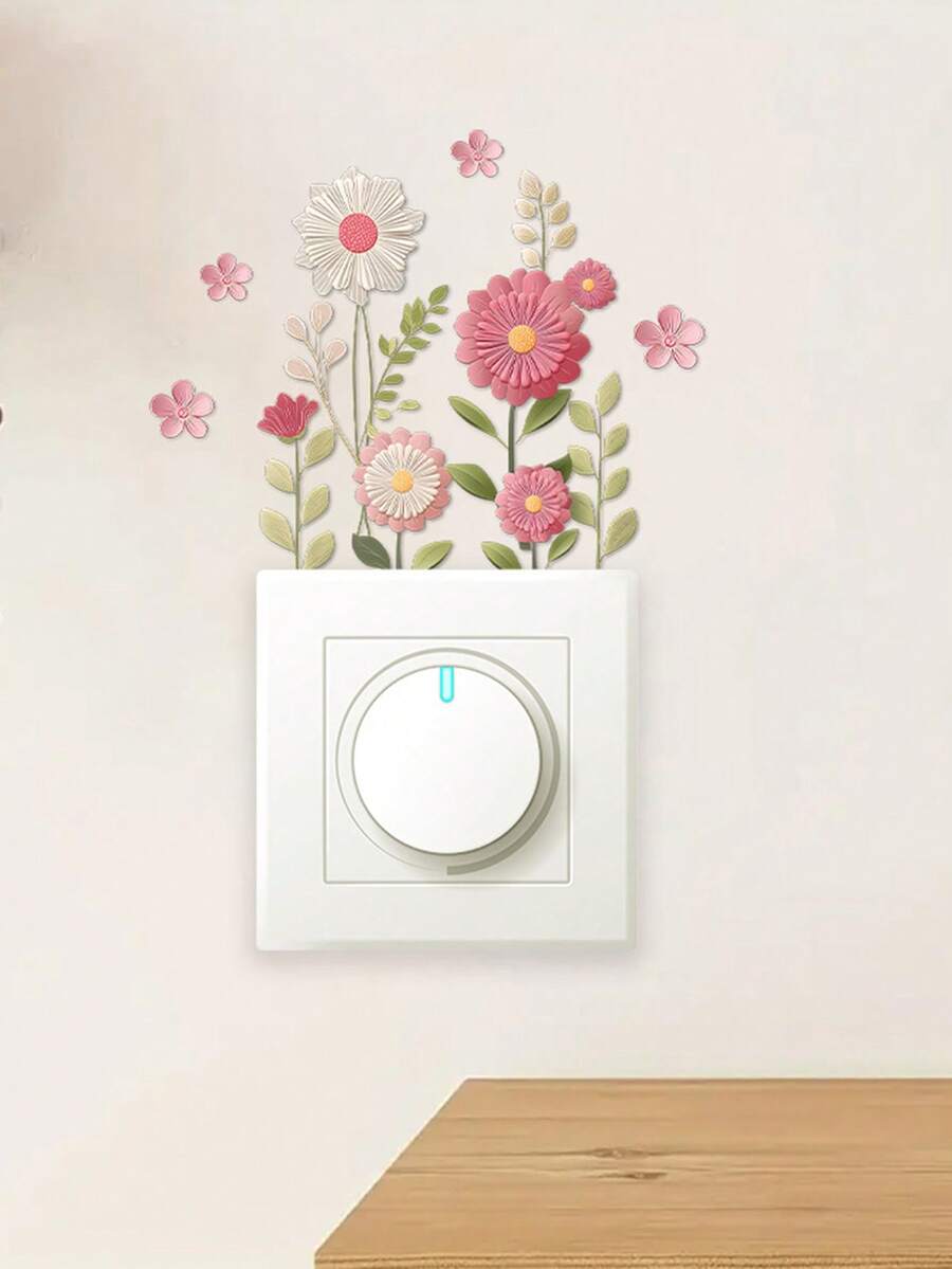 1pc 3D Textured Floral Self-Adhesive Switch Sticker, Luxury Bedroom Outlet Home Decor Sticker - Switch Sticker - View 1