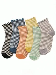 5 Pairs Girls' Vintage Plaid Mid-Calf Socks, Cute Colorful Checkered Lace Socks, Suitable For Girl And Teens For Daily Sports And Casual Wear, Injinji Socks, Random Colors - Multicolor - View 10