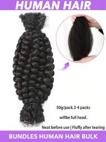 50g Tóc nối tóc người Afro Kinky dạng bó 8-20 inch, tóc người làm tóc tết Dreadlocks, Twists & Braids, có thể tẩy và nhuộm, màu đen tự nhiên, tóc Afro Twist, xé ra bông, phù hợp cho nam & nữ, tạo kiểu tóc đa năng, tóc giả chân thực - Natural Black - Xem 3
