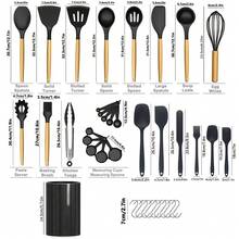 39 piezas Juego de utensilios de cocina de silicona con mango de madera antiadherente, herramientas para hornear y cocinar, cocina y horneado fáciles, suministros de cocina - Multicolor - Ver 3