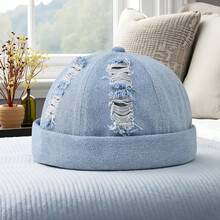 Fashionable Water-Washed Denim Frayed Brimless Hat, A Comfortable And Versatile Everyday Cap, A Cool Hip-Hop Hat - Black - View 4