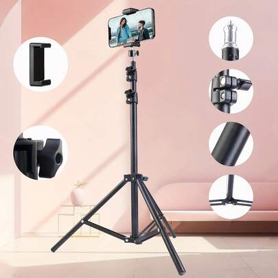 Supporto regolabile per telefono con treppiede, treppiede in ferro portatile e estendibile per riprese all'aperto e live streaming, ideale per fotografi, creatori di contenuti, vlogger, attività all'aperto, studio domestico, durevole, regalo per la festa della mamma, supporto per telefono da scrivania, supporto portatile multifunzionale per live streaming, comodo per l'uso all'aperto