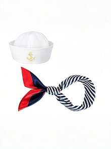 二合一水手帽，白色水手船长帽，男女通用服装配饰；水手帽，海军蓝白水手帽，男女通用船长帽 - 彩色 - 查看 12