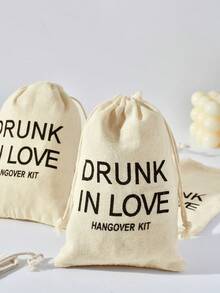 6pcs Bride Party Favor - Hangover Recovery Kit In Burlap Bag | Complete "Drunk In Love" Emergency Gift Set With Customized Label, Suitable For Bridal Shower, Birthday And Other Occasions - Multicolor - View 4