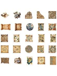 50 piezas, Pegatinas de mapa mundial vintage, Material de PVC, Cada una mide entre 3 y 7 centímetros, Pegatina de diseño creativo y estético, Adecuada para fundas de teléfono móvil, tabletas, , portátiles, maletas, automóviles, cuadernos, diarios escritos a mano y talla grande - 1 paquete/50 piezas - Ver 3