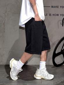Denim Shorts, Cotton Ripped Jeans Shorts, Straight Leg Casual Shorts, Breathable Versatile Shorts For Summer Commute - Black - View 3