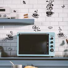 1pc "Kitchen Is The Heart Of The Home" Wall Decal Featuring Coffee Cups And Coffee Beans. Vinyl Wall Decal Suitable For Dining Rooms, Kitchen Cabinets, And Other Dining Room Decor. Removable And Waterproof. Home Decor Accessory. - Multicolor - View 10