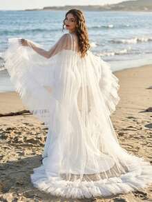 Hochzeits-Bolero, Braut-Cape, Schleier, Schulterbedeckung für Braut, Hochzeitsaccessoires, Rüschenrand Umhang, Schal, weicher Abend-Cape Jacke - Verschiedenfarbig - Übersicht 4