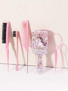 6件套美发造型工具套装 - 卡通尼龙发刷、撕裂梳、边缘梳、鼠尾梳、接发工具，适合所有发型 - 彩色 - 查看 9