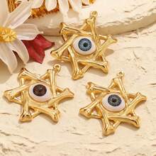 1/4pcs Hexagram Devil's Eye Pendant, Versatile Necklace Charm For Men & Women, Daily Wear - Yellow Gold - View 5