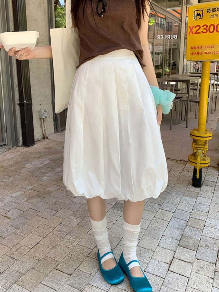 Retro American Style A-Line Cloud Puff Floral Pleated Skirt White - White - View 1