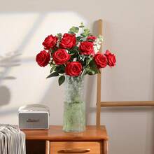 1/3pcs Artificial Silk Long Stem Red Rose Bouquet, Lifelike Fake Rose Suitable For Wedding Centerpiece Decor, Home Decor, Party Decor, Valentine's Day, Wedding Decoration, Graduation Party - Multicolor - View 3