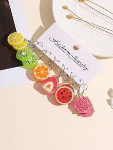 Bộ 12 bông tai mặt dây chuyền bằng nhựa mô phỏng kiwi, dưa hấu, dâu tây, thanh long, lát chanh kiểu Châu Âu và Mỹ. - Nhiều màu - Xem 3