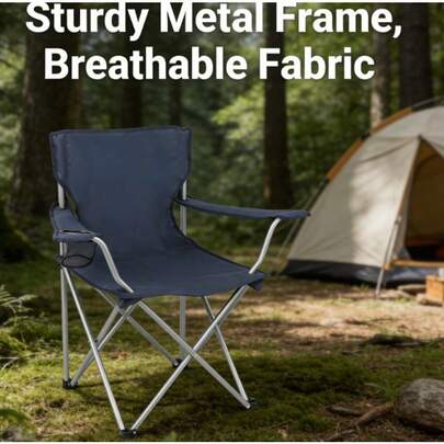 Dark Blue Quad Folding Camp Chair With Cup Holder, Portable For US Outdoor