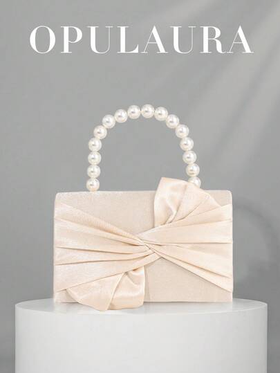 Túi xách dạ hội OpulAura 1 chiếc bằng satin họa tiết bướm và hoa, túi xách giả ngọc trai thanh lịch có nơ, ví cầm tay hình hộp đính đá lấp lánh cho tiệc trang trọng/đám cưới/sinh nhật, quà tặng sang trọng.