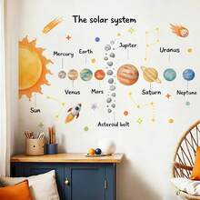 儿童太阳系墙贴，水彩行星太空墙贴，可移除教育墙饰，适用于卧室、教室、托儿所、游戏室 - 水彩星系 - 查看 2