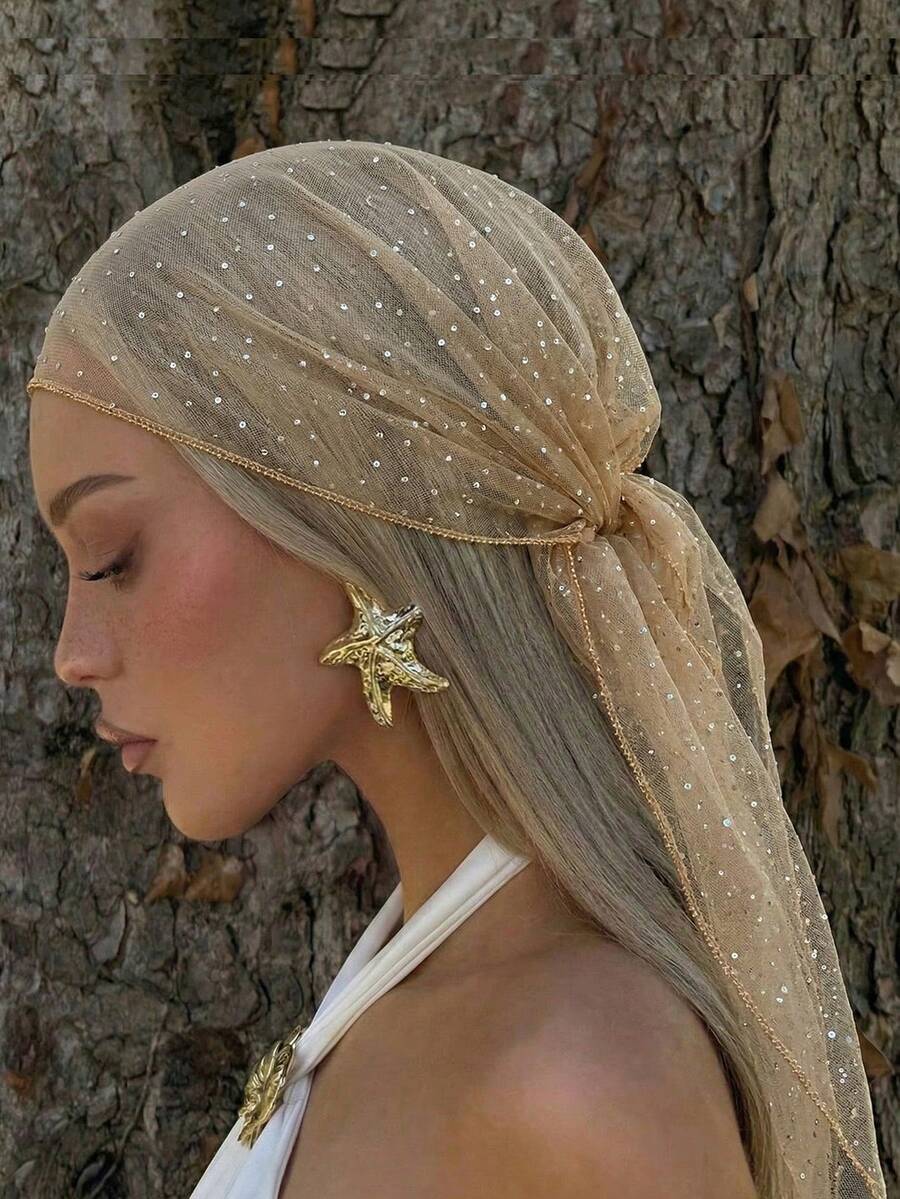 1PC Spring New Women's Solid Color Embroidered Printed Rhinestone Scarf And Simple, Lightweight Casual And Versatile - Beige - View 1