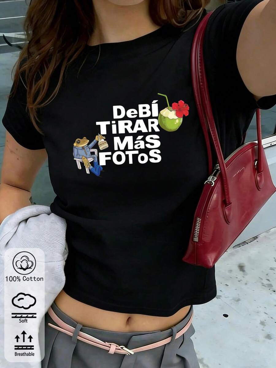 夏季新款圓領DTMF圖案短袖T卹 女生日常休閒百搭 T卹 街頭風 簡約趣味 Y2K復古運動 節日聚會時尚穿搭春夏裝日常休閒女裝，街頭服飾，外出度假，camisetas invierno mujer，noistamujer，camiseta oversize mujano，motifverft mujo，noistamujer，camiseta oversize mujano，motifverft mujano，motifver m mujer，jersey，fiesta，sudaderas de mujer，conjunto mujer invierno，ropa verano mujer，verano mujer，mujer，ropa curvy mujer，sudadera mujer talla grande，friends，vacation，casual，辦公室/休息室/居家/戶外運動/復古風/簡約，趣味設計，四季通用休閒上衣，約會，浪漫出行，節日送禮，上衣，deporte - 黑色 - 查看 1