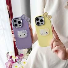 SANRIO 1 ốp lưng điện thoại thời trang sáng tạo, chống nước, chống sốc, trang trí nơ, hình mèo KT đỏ mặt, "Cực ngầu", phong cách anime, lấp lánh, thời trang KT dễ thương, tương thích với dòng 17, 11/12/12 Pro, 13/14/15, 13 Pro/14 Pro/15 Pro, 12 Pro Max/13 Pro Max/14 Pro Max/15 Pro Max, 16, 16 Pro, 16 Pro Max, 17, 17 Pro, 17 Pro Max. - Màu vàng - Xem 4