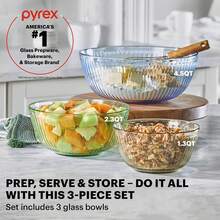 Colors Tinted (3-Pack, Full Set) Sculpted Tinted Glass Mixing Bowls With Plastic Lids, Nesting Space Saving Set Of Bowls For Prepping And Baking - 淺藍色 - 查看 4