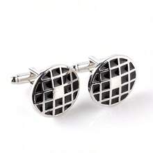 2PcsEnamel Cufflinks Men French Cuff Shirt Round Zinc Alloy Wedding Groom Bridal Business Casual Dress Cuff Links Men's Jewelry Luxury Gifts - Black - View 9