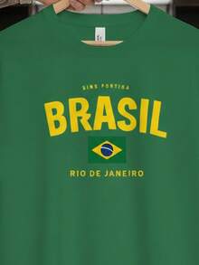 Unisex T-Shirt Supporting The Brazilian National Football Team Rio Short Sleeve Men's And Women's 100% Cotton, Casual, Crew Neck - 綠色 - 查看 2