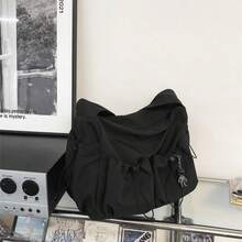 Original Dark-Toned Capacity Tactical Functional Backpack, Fashionable Casual Shoulder Crossbody Bag For Students, Comes With Astronaut Pendant - 黑色 - 查看 3