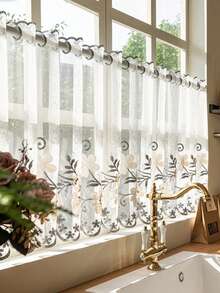 1/2pcs Rod Pocket Embroidered Floral Valance Curtain, Beige, For Bedroom, Kitchen, Living Room, Home Partition - 1PC - View 8