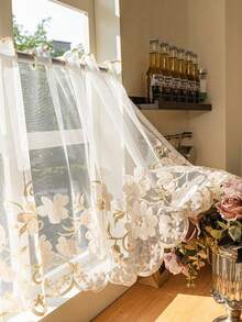 1/2pcs Rod Pocket Embroidered Floral Valance Curtain, Beige, For Bedroom, Kitchen, Living Room, Home Partition - 1PC - View 15