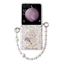 1pc PU Leather Foil Rabbit Pattern Magnetic Phone Case & 1pc Bracelet, Hard PC Backplate Protective Phone Cover, Supports Wireless Charging, Fits Galaxy Z Flip7, Z Flip7FE, Z Flip6, Z Flip5 - Purple - View 2
