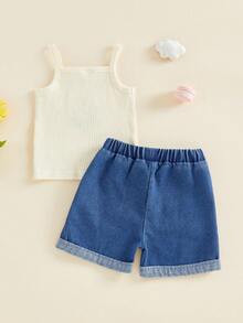 Young Girls Tank Top Co-Ords - Apricot - View 2
