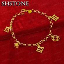 18K Gold Plated Chain Roman Numerals Pendant Charm Bracelet For Woman Man Birthday Wedding Engagement Party Fashion Jewelry - Gold - View 2