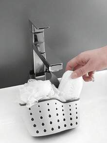 1 pieza Cesta de drenaje ajustable con caja de almacenamiento de silicona, estante colgante para fregadero, soporte para esponjas, cesta colgante para grifo, bolsa de almacenamiento de cocina, ideal para guardar esponjas y trapos de cocina - Multicolor - Ver 5