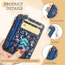 Goth Mushroom Credit Card Holder Slim Wallet Women Witchy Skull Gothic Night RFID Blocking Small Wallet Woman Keychain With Zipper Coin Pocket Front Pocket Thin Travel Ladies Card Case With ID Window - Đầu lâu Gothic màu xanh - Xem 5
