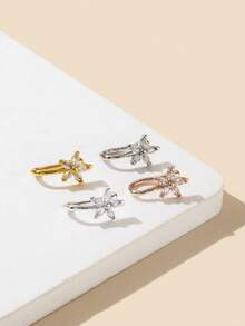 4pcs/Set Fashionable Copper Inlaid Cubic Zirconia 5-Petal Flower Nose Clip Nose Ring, Charming Accessory For Women, Suitable For Nightclub, Party, Birthday Gift [Please Note Some Items Are Sold Separately] - Multicolor - View 5